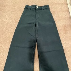 Zara high-waisted marine straight jeans. Dark green, size 0